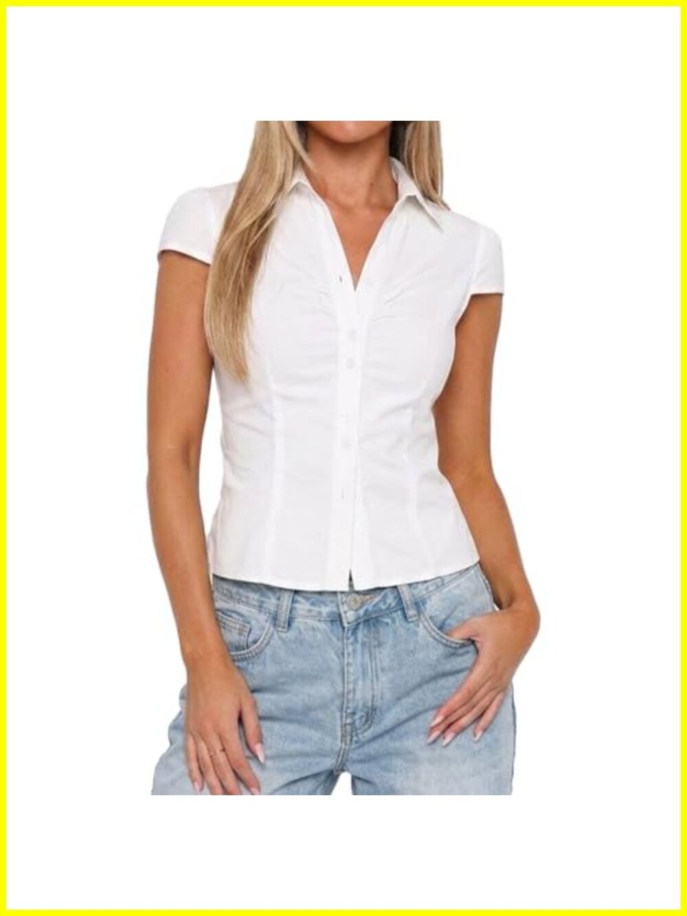 Y2K Crop Button Down Shirt Slim Fit Cap Sleeve Preppy Blouse Women